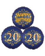Satin Navy & Gold 20 Happy Birthday, Luftballons aus Folie zum 20. Geburtstag, inklusive Helium