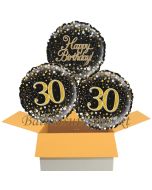 3 Luftballons aus Folie zum 30. Geburtstag, Sparkling Fizz Birthday Gold 30
