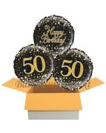 3 Luftballons aus Folie zum 50. Geburtstag, Sparkling Fizz Birthday Gold 50