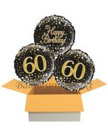 3 Luftballons aus Folie zum 60. Geburtstag, Sparkling Fizz Birthday Gold 60