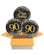 3 Luftballons aus Folie zum 90. Geburtstag, Sparkling Fizz Birthday Gold 90