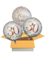 3 Luftballons aus Folie zum 30. Geburtstag, Sparkling Fizz Birthday Roségold 30