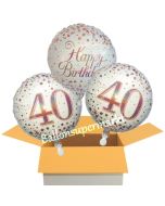 3 Luftballons aus Folie zum 40. Geburtstag, Sparkling Fizz Birthday Roségold 40