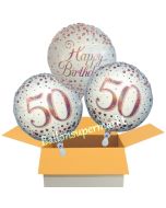 3 Luftballons aus Folie zum 50. Geburtstag, Sparkling Fizz Birthday Roségold 50