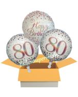 3 Luftballons aus Folie zum 80. Geburtstag, Sparkling Fizz Birthday Roségold 80