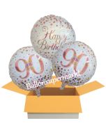 3 Luftballons aus Folie zum 90. Geburtstag, Sparkling Fizz Birthday Roségold 90