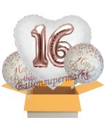 3 Luftballons zum 16. Geburtstag, Jumbo 3D Sparkling Fizz Birthday Rosegold 16