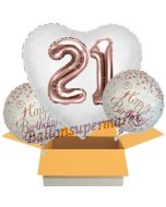 3 Luftballons zum 21. Geburtstag, Jumbo 3D Sparkling Fizz Birthday Rosegold 21