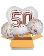 3 Luftballons zum 50. Geburtstag, Jumbo 3D Sparkling Fizz Birthday Rosegold 50