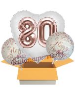 3 Luftballons zum 80. Geburtstag, Jumbo 3D Sparkling Fizz Birthday Rosegold 80