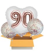 3 Luftballons zum 90. Geburtstag, Jumbo 3D Sparkling Fizz Birthday Rosegold 90