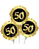 Mini-Folienballons Zahl 50 Schwarz-Gold, selbstaufblasend, 3 Stück