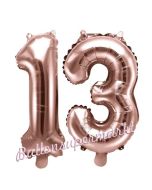 Zahlen-Luftballons aus Folie, Zahl 13 zum 13. Geburtstag und Jubiläum, Rosegold, 35 cm