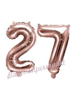 Zahlen-Luftballons aus Folie, Zahl 27 zum 27. Geburtstag und Jubiläum, Rosegold, 35 cm