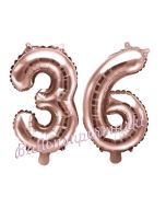 Zahlen-Luftballons aus Folie, Zahl 36 zum 36. Geburtstag und Jubiläum, Rosegold, 35 cm