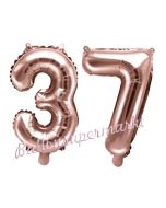 Zahlen-Luftballons aus Folie, Zahl 37 zum 37. Geburtstag und Jubiläum, Rosegold, 35 cm