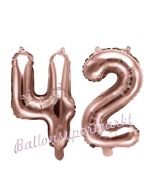 Zahlen-Luftballons aus Folie, Zahl 42 zum 42. Geburtstag und Jubiläum, Rosegold, 35 cm