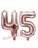 Zahlen-Luftballons aus Folie, Zahl 45 zum 45. Geburtstag und Jubiläum, Rosegold, 35 cm