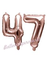 Zahlen-Luftballons aus Folie, Zahl 47 zum 47. Geburtstag und Jubiläum, Rosegold, 35 cm
