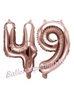 Zahlen-Luftballons aus Folie, Zahl 49 zum 49. Geburtstag und Jubiläum, Rosegold, 35 cm