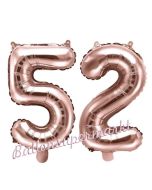 Zahlen-Luftballons aus Folie, Zahl 52 zum 52. Geburtstag und Jubiläum, Rosegold, 35 cm