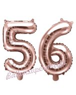 Zahlen-Luftballons aus Folie, Zahl 56 zum 56. Geburtstag und Jubiläum, Rosegold, 35 cm