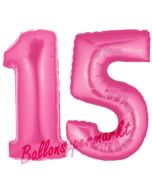 Zahl 15 Pink, Luftballons aus Folie zum 15. Geburtstag, 100 cm, inklusive Helium