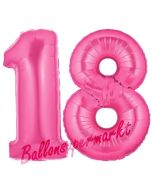 Zahl 18, Pink, Luftballons aus Folie zum 18. Geburtstag, 100 cm, inklusive Helium
