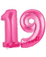 Zahl 19 Pink, Luftballons aus Folie zum 19. Geburtstag, 100 cm, inklusive Helium