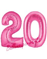 Zahl 20 Pink, Luftballons aus Folie zum 20. Geburtstag, 100 cm, inklusive Helium
