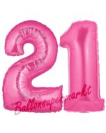 Zahl 21 Pink, Luftballons aus Folie zum 21. Geburtstag, 100 cm, inklusive Helium
