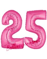 Zahl 25 Pink, Luftballons aus Folie zum 25. Geburtstag, 100 cm, inklusive Helium