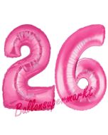 Zahl 26, Pink, Luftballons aus Folie zum 26. Geburtstag, 100 cm, inklusive Helium