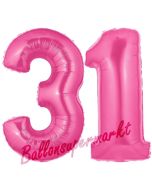 Zahl 31, Pink, Luftballons aus Folie zum 31. Geburtstag, 100 cm, inklusive Helium