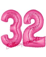Zahl 32, Pink, Luftballons aus Folie zum 32. Geburtstag, 100 cm, inklusive Helium