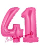 Zahl 41, Pink, Luftballons aus Folie zum 41. Geburtstag, 100 cm, inklusive Helium