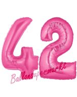 Zahl 42, Pink, Luftballons aus Folie zum 42. Geburtstag, 100 cm, inklusive Helium