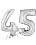 Zahl 45, Silber, Luftballons aus Folie zum 45. Geburtstag, 100 cm, inklusive Helium