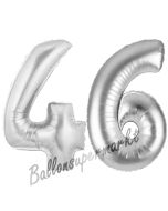 Zahl 46, Silber, Luftballons aus Folie zum 46. Geburtstag, 100 cm, inklusive Helium