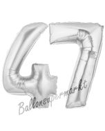 Zahl 47, Silber, Luftballons aus Folie zum 47. Geburtstag, 100 cm, inklusive Helium