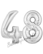 Zahl 48, Silber, Luftballons aus Folie zum 48. Geburtstag, 100 cm, inklusive Helium