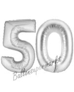Zahl 50, Silber, Luftballons aus Folie zum 50. Geburtstag