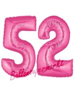 Zahl 52, Pink, Luftballons aus Folie zum 52. Geburtstag, 100 cm, inklusive Helium