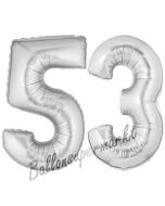 Zahl 53, Silber, Luftballons aus Folie zum 53. Geburtstag, 100 cm, inklusive Helium