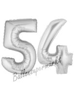 Zahl 54, Silber, Luftballons aus Folie zum 54. Geburtstag, 100 cm, inklusive Helium