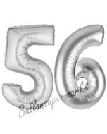 Zahl 56, Silber, Luftballons aus Folie zum 56. Geburtstag, 100 cm, inklusive Helium