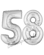 Zahl 58, Silber, Luftballons aus Folie zum 58. Geburtstag, 100 cm, inklusive Helium