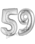 Zahl 59, Silber, Luftballons aus Folie zum 59. Geburtstag, 100 cm, inklusive Helium