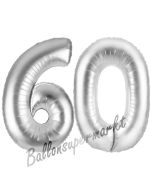 Zahl 60, Silber, Luftballons aus Folie zum 60. Geburtstag
