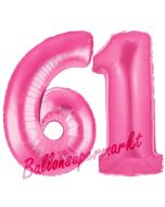 Zahl 61, Pink, Luftballons aus Folie zum 61. Geburtstag, 100 cm, inklusive Helium